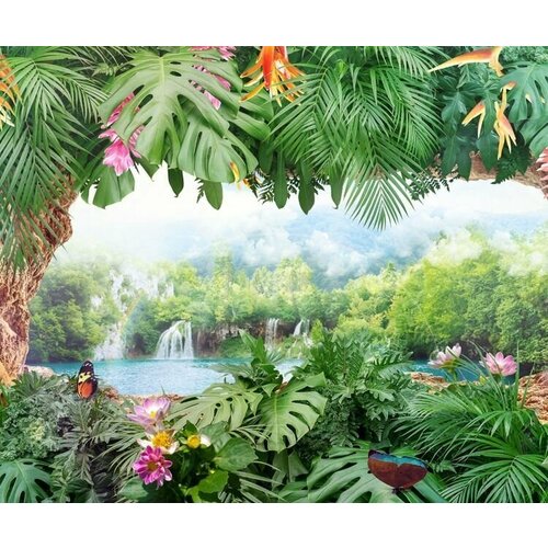Моющиеся виниловые фотообои Тропики и водопад, 300х250 см