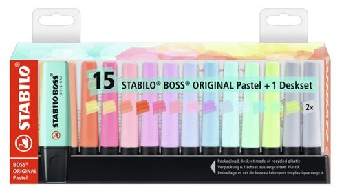 Маркер текстовыделители STABILO BOSS ORIGINAL Pastel набор 15цвет 7015-02-5