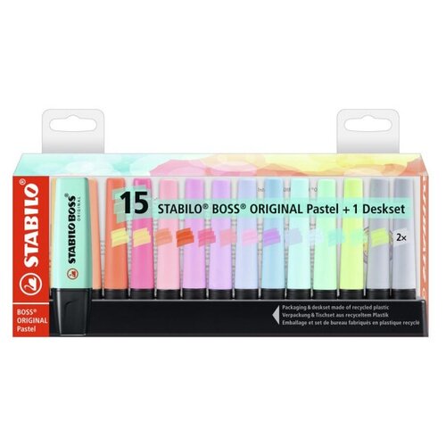 Маркер текстовыделители STABILO BOSS ORIGINAL Pastel набор 15цвет 7015-02-5