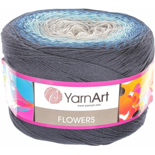 Пряжа YarnArt Flowers синий-голубой-св.серый-белый (261), 55%хлопок/45%акрил, 1000м, 250г, 2шт