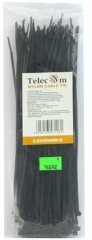 Стяжка Telecom Фурнитура стяжка 250мм, 2.5мм Telecom TIE2.5X250MM-B, черный (100шт./уп.) (oem)