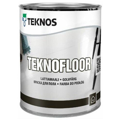 Краска алкидная TEKNOS Teknofloor влагостойкая моющаяся глянцевая RAL 9005 0.9 л