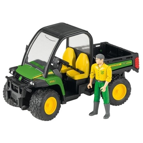 Грузовик Bruder John Deere Gator XUV 855D c фигуркой водителя (02-490) 1:16, 22.6 см, зеленый/черный/желтый самосвал с фигуркой водителя пластмасса 27286