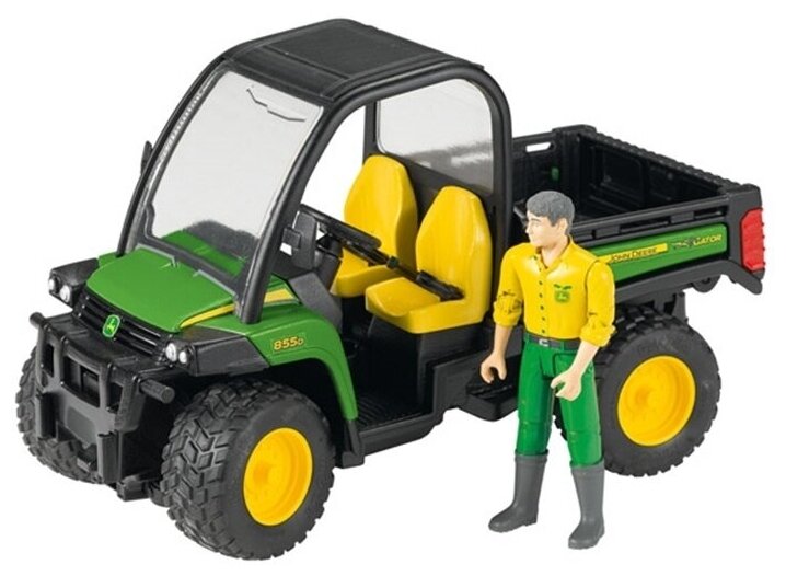 Грузовик Bruder John Deere Gator XUV 855D c фигуркой водителя (02-490) 1:16, 22.6 см, зеленый/черный/желтый