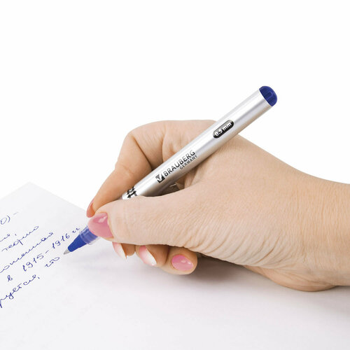 Ручка-роллер синяя, корпус серебристый, хромированные детали, узел 0,5 мм, линия письма 0,3 мм