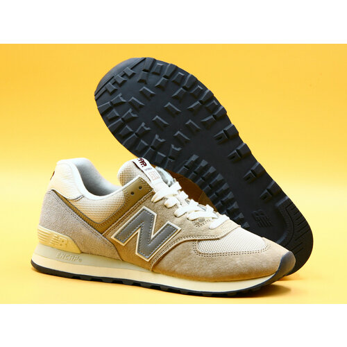 фото Кроссовки new balance 574 574 classic, демисезон/лето, повседневные, полнота d, анатомическая стелька, нескользящая подошва, размер 10 us, бежевый, серебряный