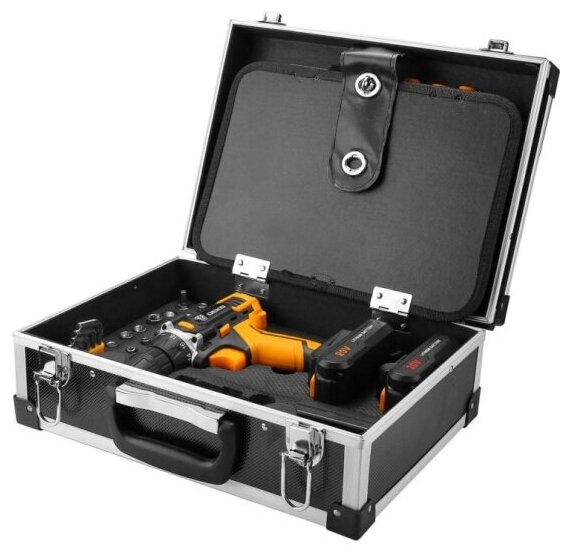Аккумуляторная дрель 20В набор 63 инструмента в кейсе Deko DKCD20FU-Li 2.0Ahx2 63 tools case черно-ж - фотография № 8