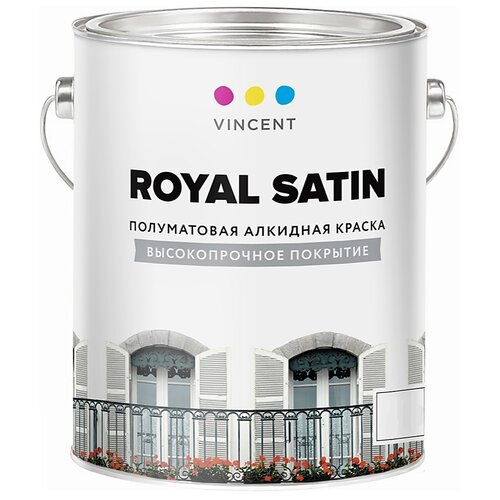 Краска Vincent Royal Satin A2 / Винсент Роял Сатин алкидная полуматовая для внутренних и наружных работ, 2.25л, белый