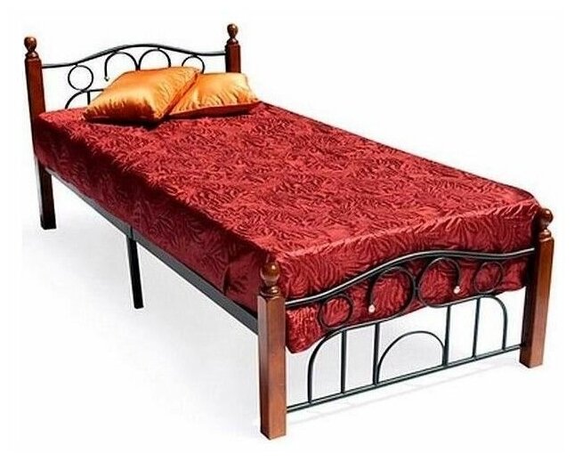 Кровать двуспальная TetChair AT-808 дерево гевея/металл, 90*200 см (Single bed), красный дуб/черный