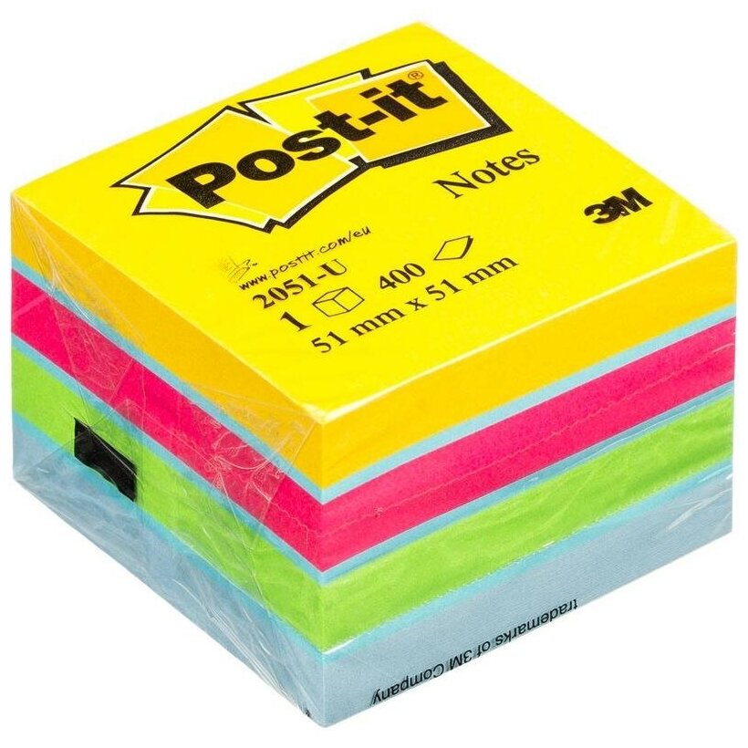 Стикеры (самоклеящийся блок) 3M Post-it Classic, 51x51мм, 5 цветов неон, 400 листов (2051-U)