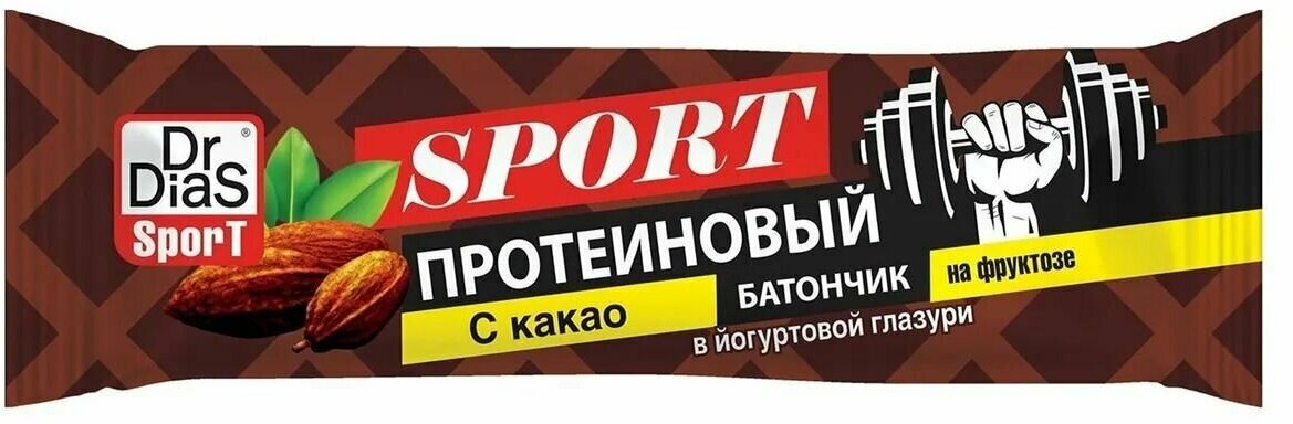 Батончик DrDias протеиновый 25% на фруктозе c Какао 40г х 6шт - фотография № 1