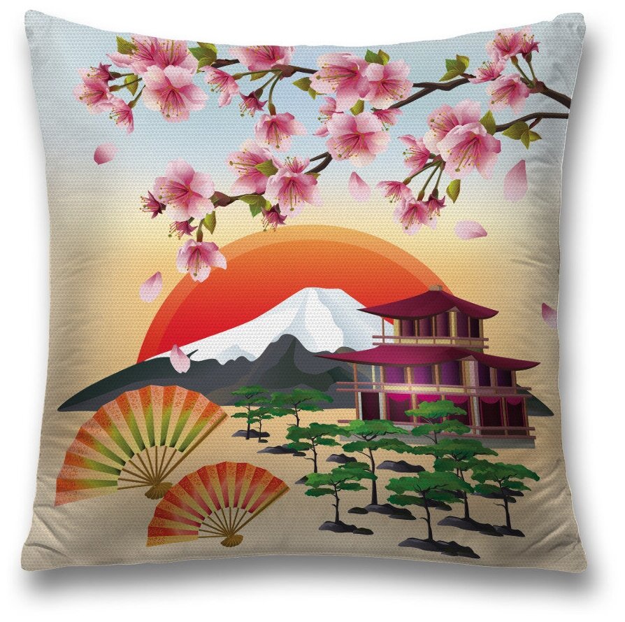 Наволочка декоративная на молнии, чехол на подушку JoyArty "Японские горы" 45х45 см