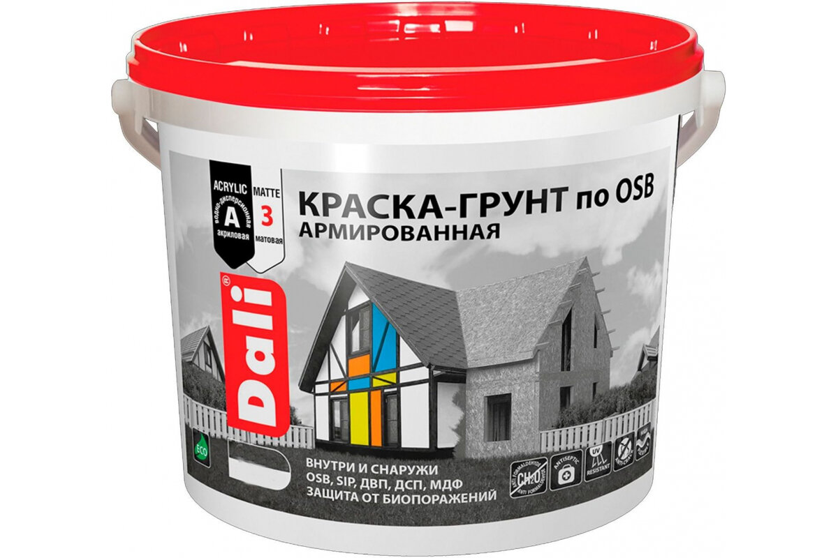 Краска-грунт DALI по OSB армированная, база А, белый, 6кг