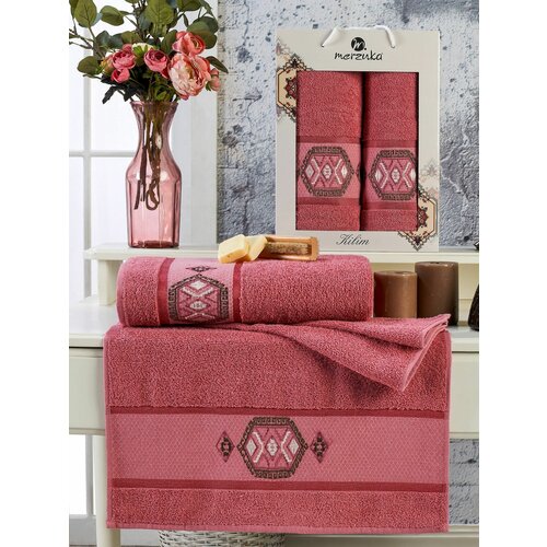 11715 Темно-розовый KILIM (50х90+70х140 ) в коробке Набор полотенец MERZUKA