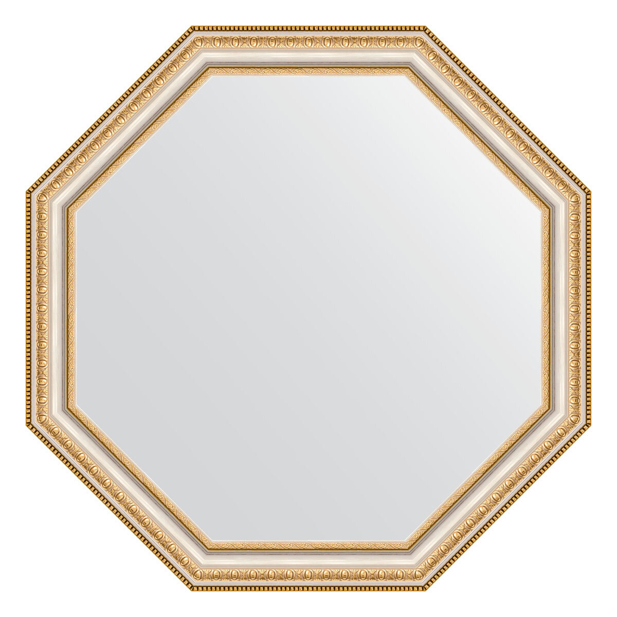 Зеркало настенное Octagon EVOFORM в багетной раме золотые бусы на серебре, 66х66 см, для гостиной, прихожей, спальни и ванной комнаты, BY 3980