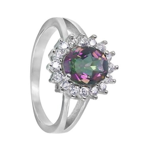 фото Серебряное кольцо 'наима' с мистическим кварцем и фианитами, родий серена-сильвер