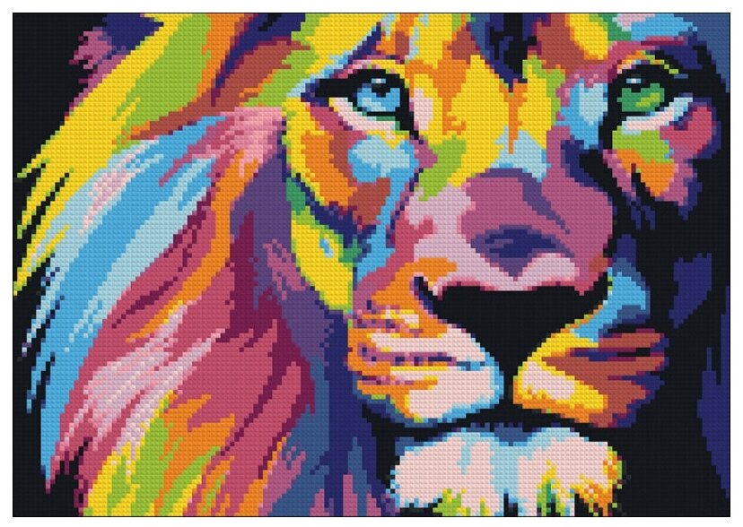 Алмазная мозаика Гранни «Радужный лев» (полная выкладка, 27х38 см, квадратные стразы)