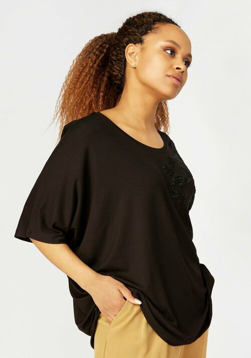 Блуза  Kazee, повседневный стиль, свободный силуэт, флористический принт, размер 52-54, черный