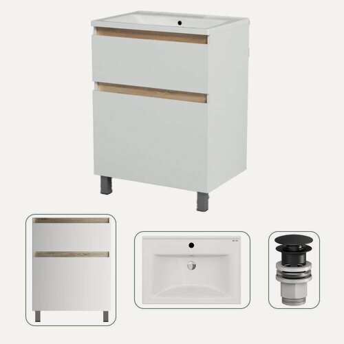 Изображение товара Тумба с раковиной AM.PM, с донным клапаном, белая, черная, 65 см