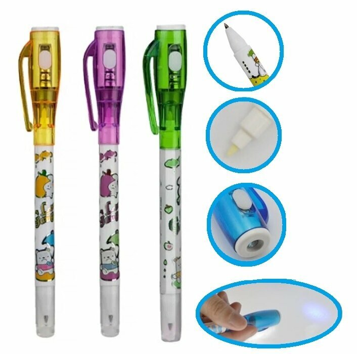 Ручка-шпион с невидимыми чернилами + УФ фонарик + шариковая ручка набор 3 шт