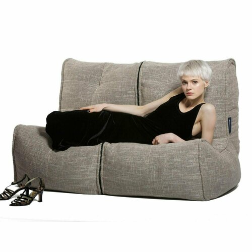 Диван мешок для двоих Twin Couch - Eco Weave (бежевый, обновленная фактура ткани) - 120х80х80 - прямой маленький диван в стиле лофт (нераскладной)