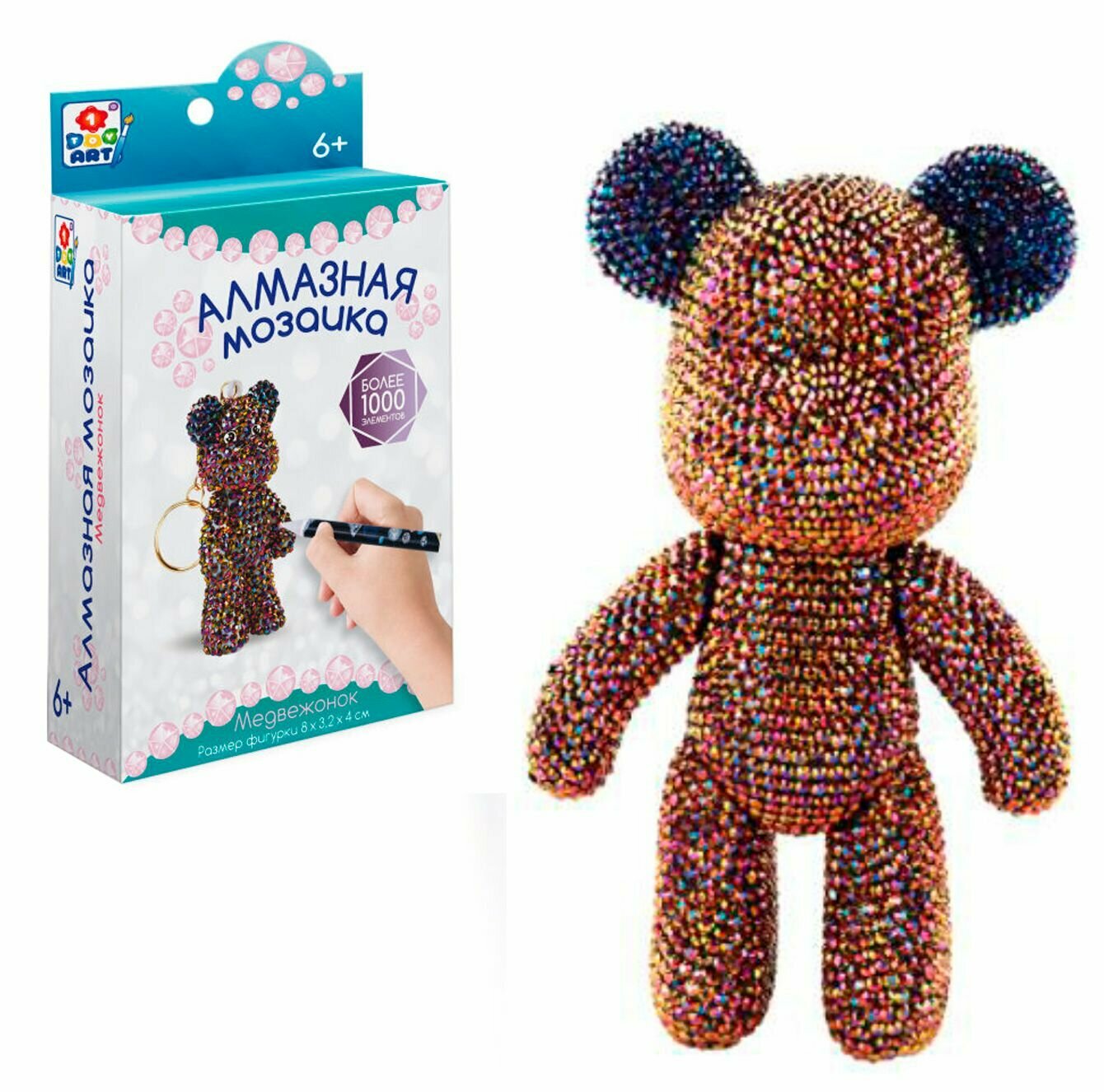 фото Алмазная мозаика, набор для создания сверкающей фигурки. Брелок для ключей, украшение Медвежонок, Т22984