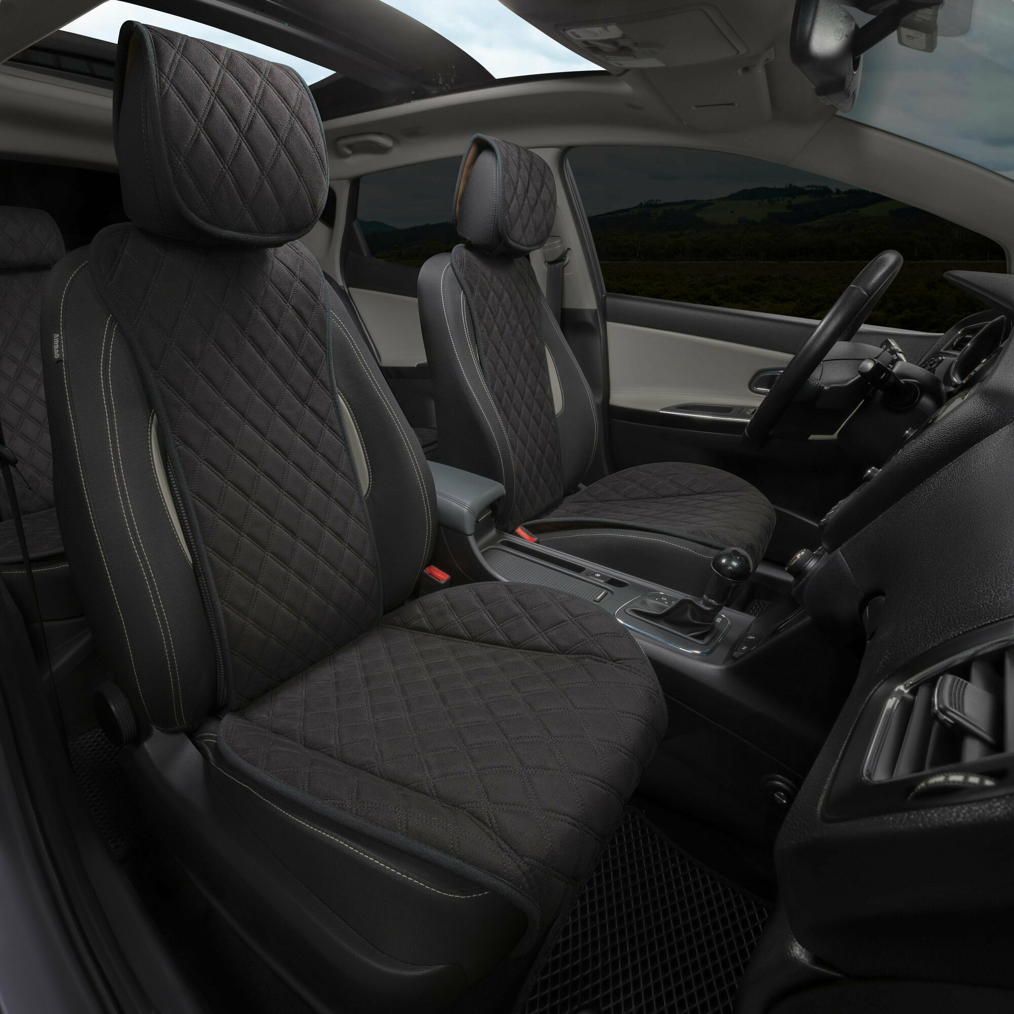 Накидки для Honda CR-V IV (2012-2018) / Хонда СР-В на передние сиденья Turbo, Алькантара, Черный
