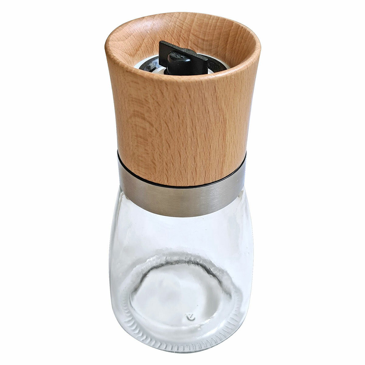 фото Мельничка ручная 160 г стеклянная с керамическими жерновами с крышкой из бука