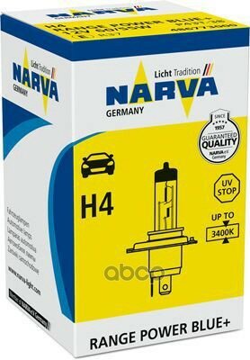 Лампа H4 Range Power Blue+ 12V 60/55W H4 Rpb+ 12V 60/55W P43t-38 C1 Narva арт. 48677 3000
