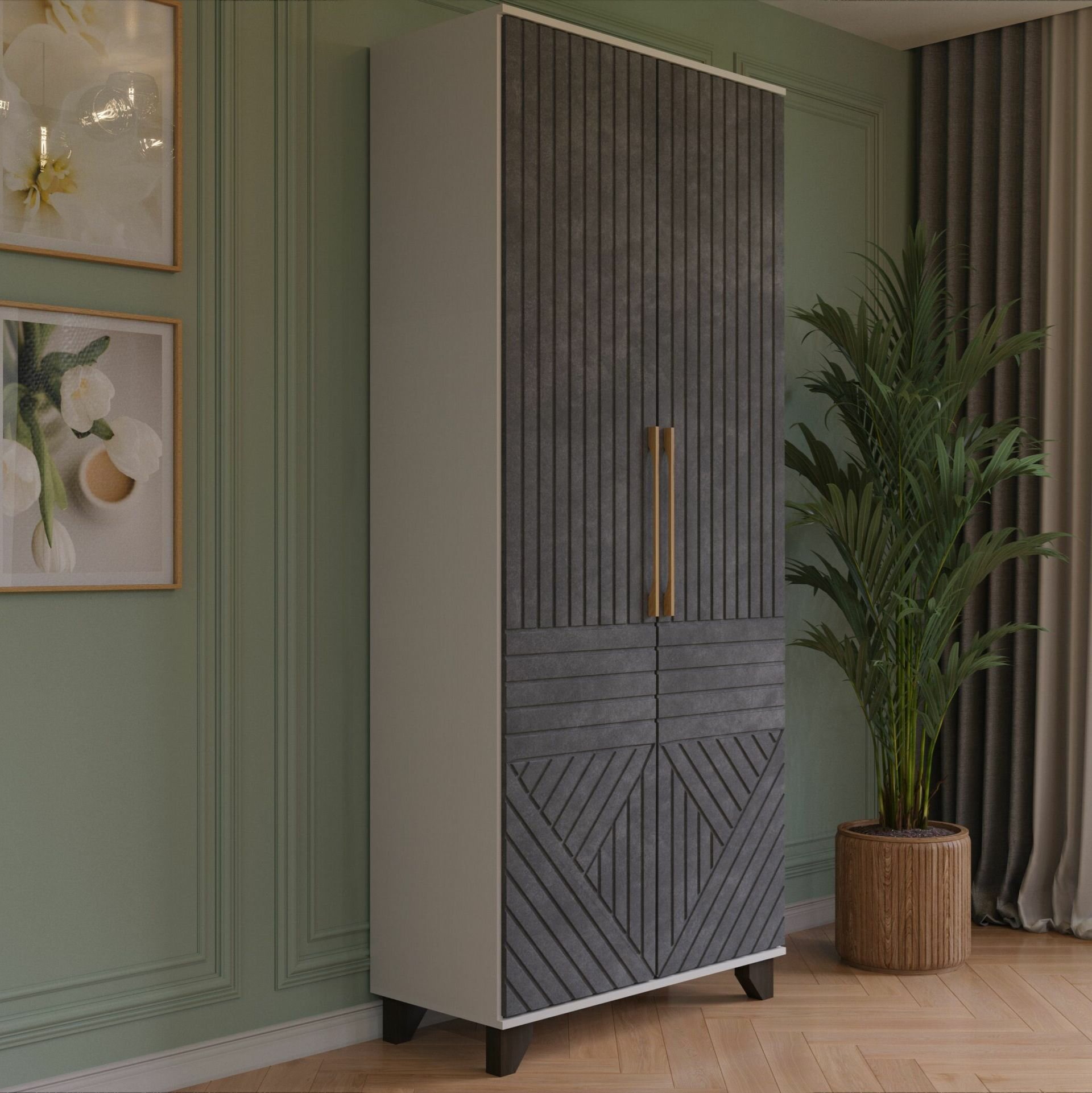 фото Шкаф 2-х створчатый Копенгаген ЛДСП Белый / МДФ Серый графит