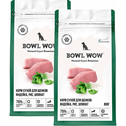 BOWL WOW для щенков маленьких пород с индейкой, рисом и шпинатом (0,8 + 0,8 кг)