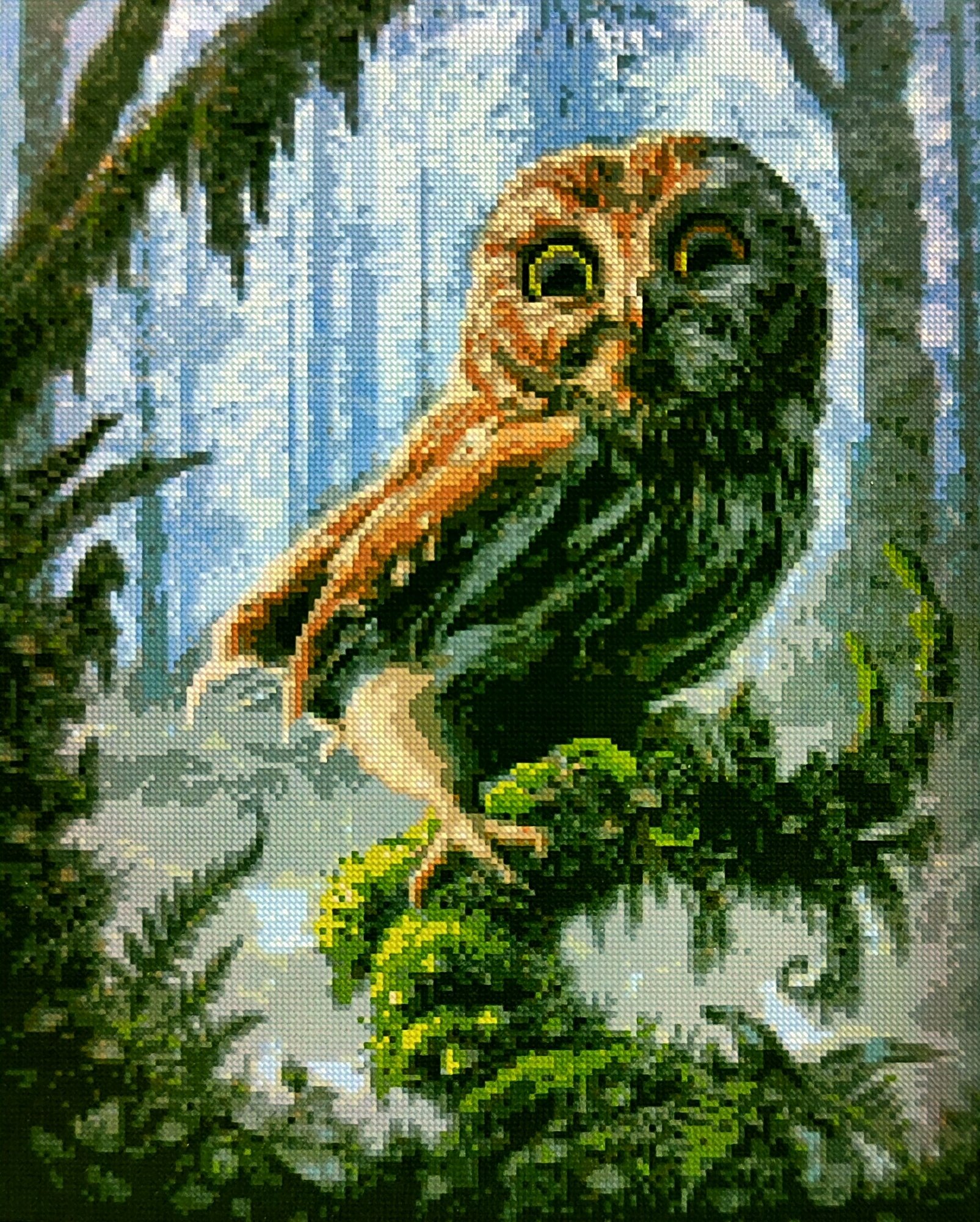 фото Алмазная мозаика квадратные стразы пара, 40*50 попугаи, филин, лес, сова, птицы, экзотика, тропики,