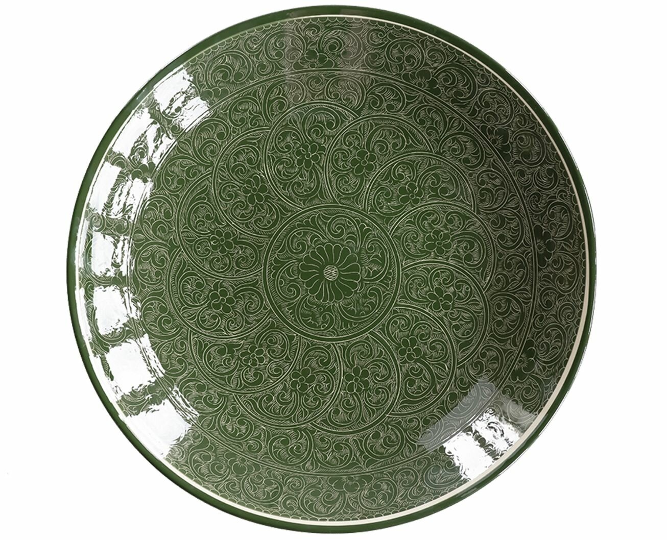 Блюдо Ляган Риштанская керамика, Зелёный 42 см