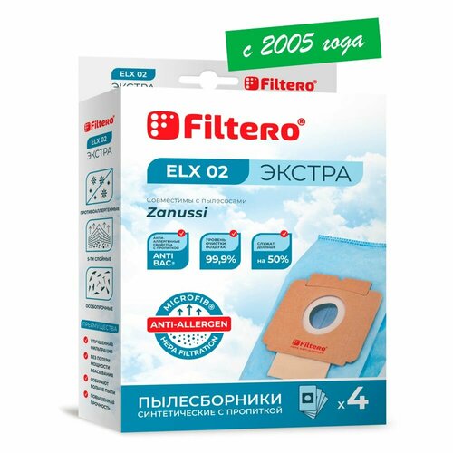 пылесборники filtero fly 02 4 Мешки-пылесборники Filtero ELX 02 Экстра, для пылесосов Electrolux, AEG, синтетические, 4 штуки