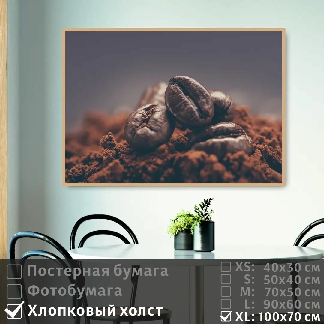 Постер на холсте Зерна Ароматного Кофе 100х70 см ПолиЦентр