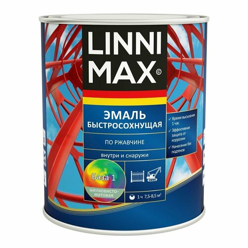 Грунт-эмаль быстросохнущая по ржавчине Linnimax шелковисто-матовая (0,75л) серый RAL 7040