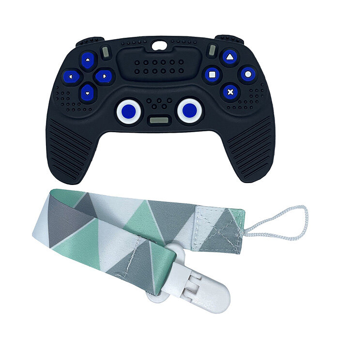Силиконовый прорезыватель "Контроллер PlayStation" с держателем от ROXY KIDS, цвет черный