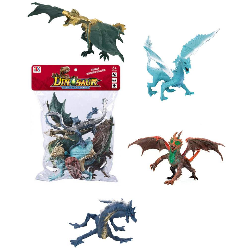 фото Игрушка Дракон символ нового 2024 года, набор фигурок 4 штуки, для мальчиков, 655S