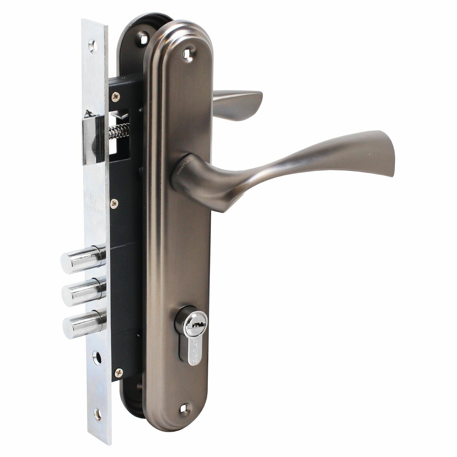 Замок врезной с ручками булат ЗВ4-3.03.03 номос графит, 5 ключей