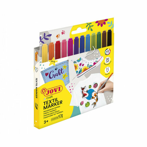 Фломастеры для ткани 12 цветов, JOVI, европодвес
