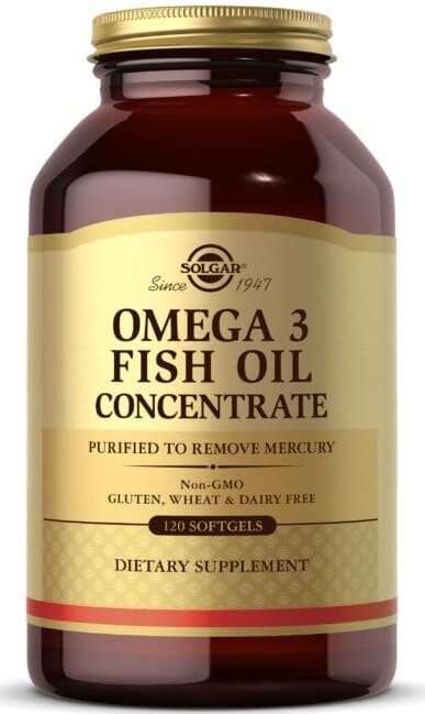 Solgar Omega-3 Fish Oil Concentrate, Омега-3 рыбий жир концентрат 120 гел. капсул