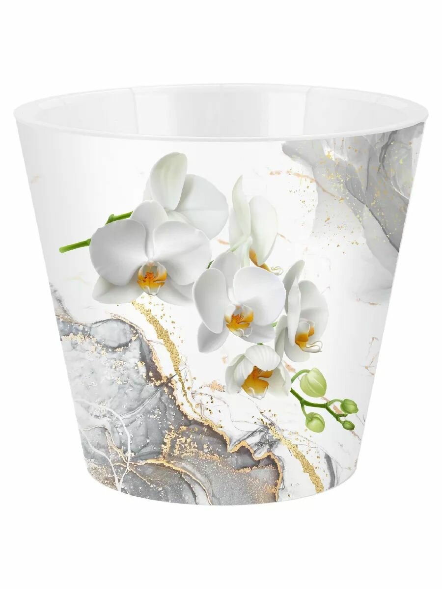 Горшок для цветов InGreen London Orchid Deco D160 мм 1,6 л с дрен. вставкой белая орхидея