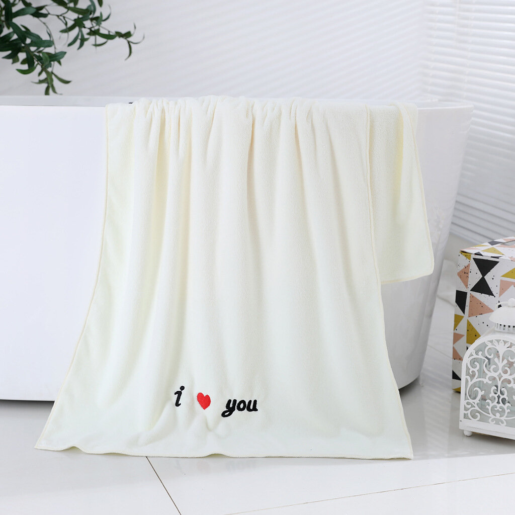 фото Полотенце банное "Белый люблю тебя", коралловый флис, вышивка, 70x140 см