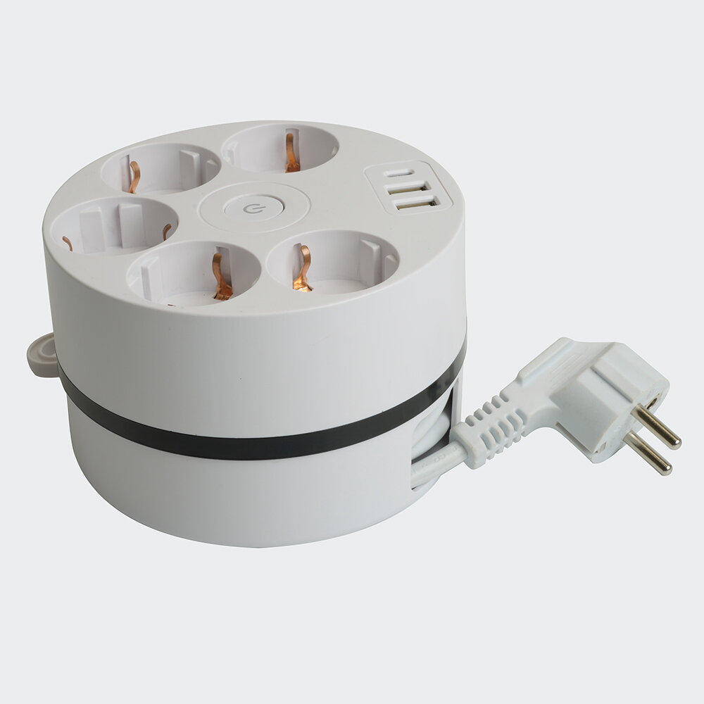 Удлинитель 5-местный HM10-51-01 с/з, 3x1мм2, 2.5м, 250В, 16А, 2USB+С 5V 3,1А, серия Comfort, белый 49591 — фото 1