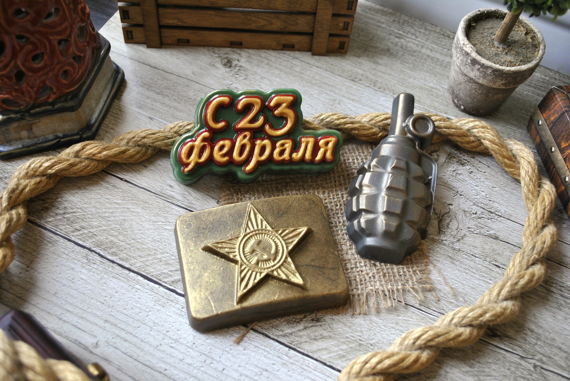 Формы для мыла к 23 февраля " Граната, Бляха и 23" -3 шт.