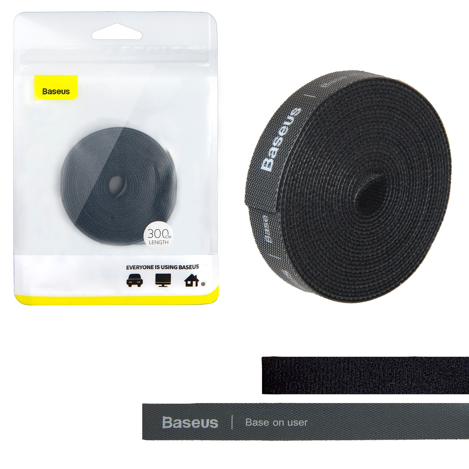 Стяжка для проводов на липучке Baseus Rainbow Circle Velcro Straps 3m Black ACMGT-F01 (IS003598)