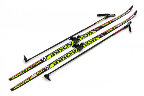 Лыжный комплект с палками Stc 75мм STEP Innovation black/red/green, 160 см
