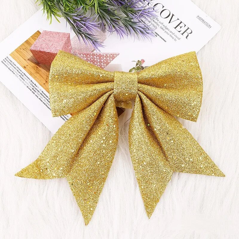 Рождественские банты для елки золотые и серебряные golden 24x28cm 1PC