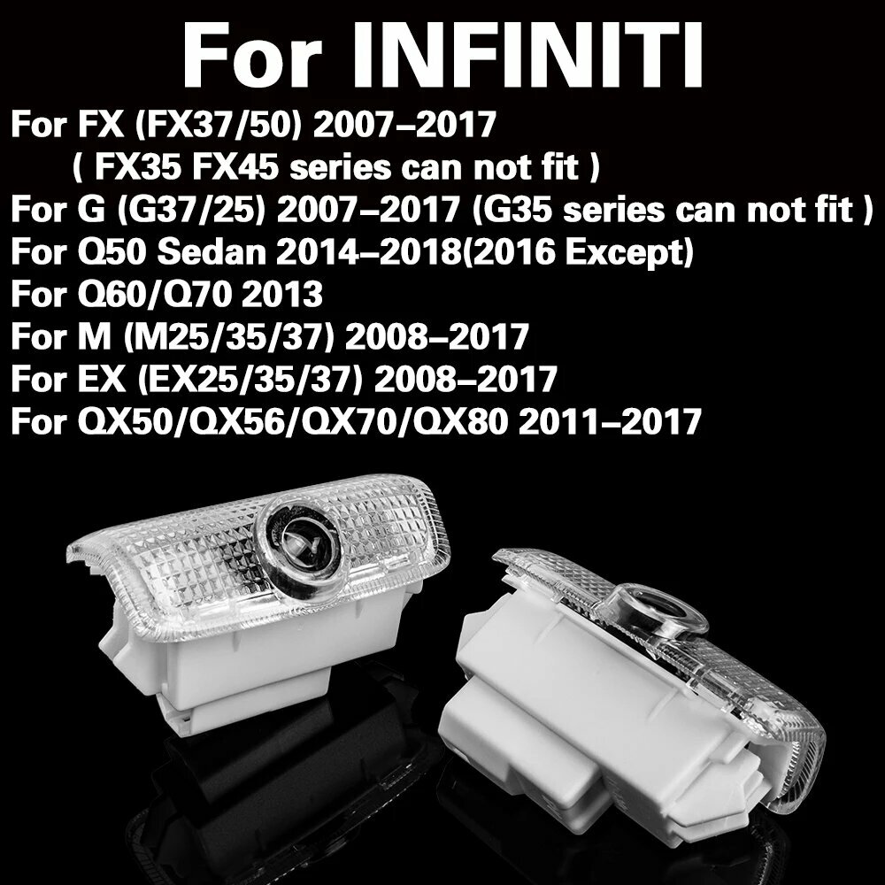 2 шт, светодиодные лампы для автомобильных дверей Infiniti FX37 FX50 G37 G25 Q50 Sedan Q60 Q70 M25 M35 M37 EX25 EX35 EX37 QX50 QX56 QX70 QX80