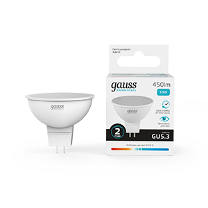 Лампа светодиодная Gauss Elementary MR16, 5.5W, 450lm, 4100K, GU5.3